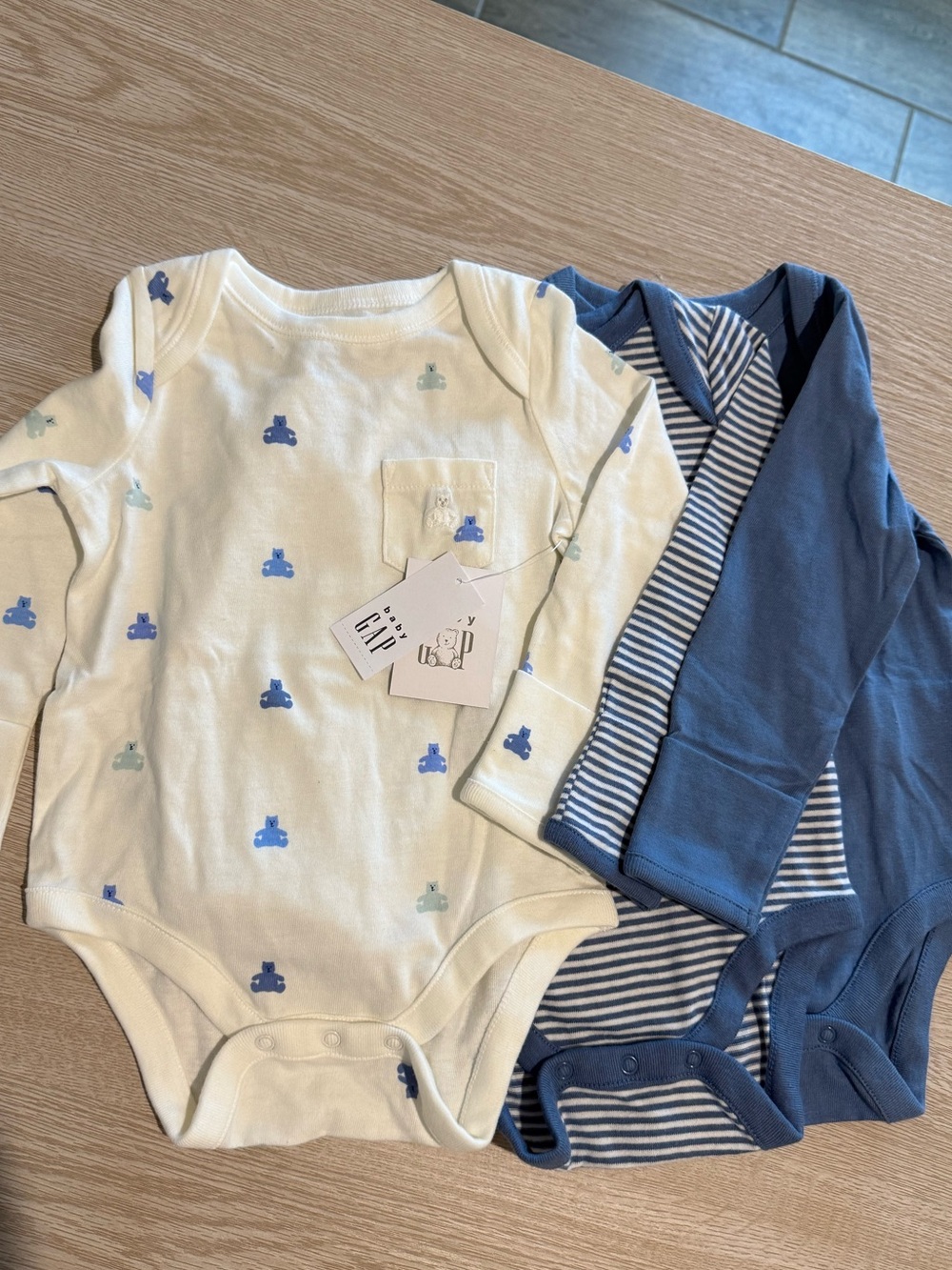 GAP Baby Boys' Blue & White Long-Sleeve Bodysuit 3-Pack